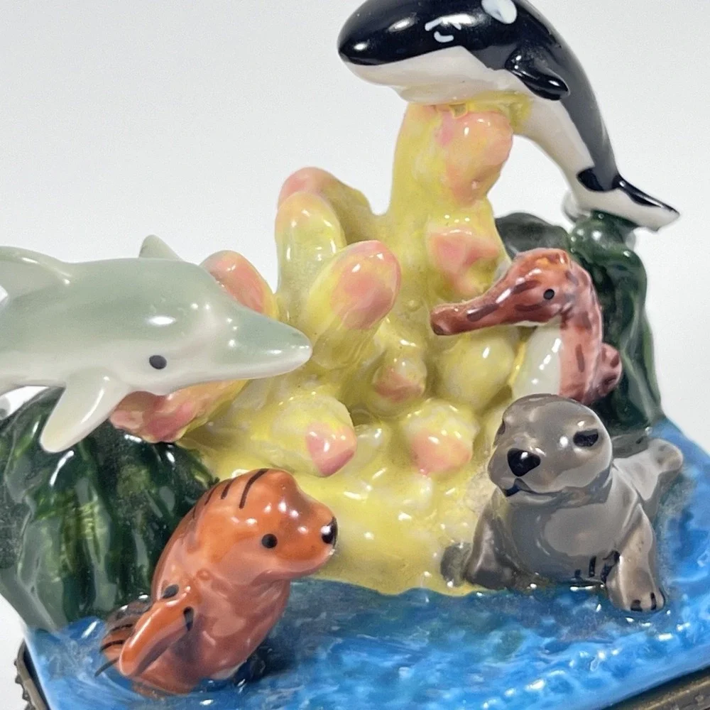 Ceramic Whale Trinket Box Small Sea Animal Figurine 2.5